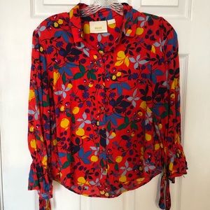 Anthropologie Maeve Red Floral Button Front Shirt